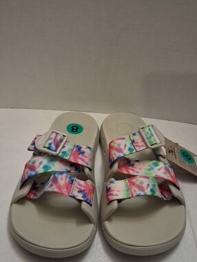 Chaco Chillo Size 8 Women's Slide Light Multicolor Tie-Dye Sandals.